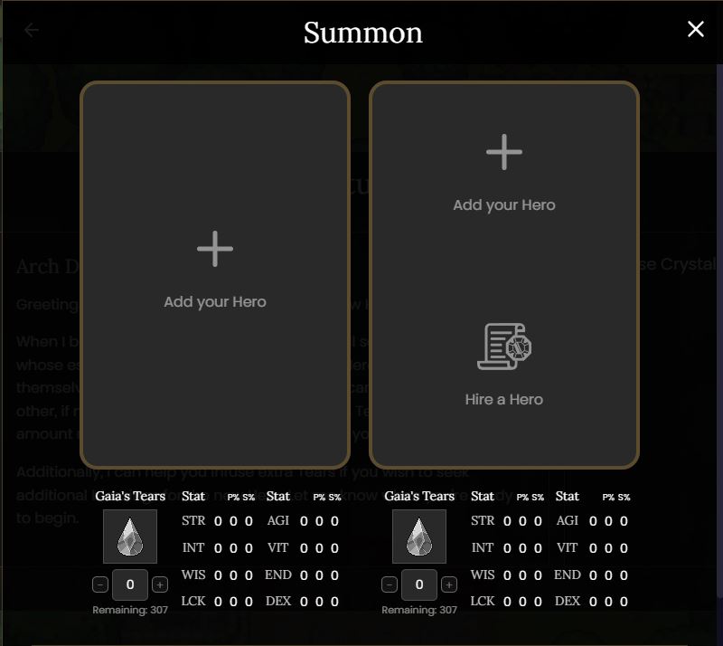 Summoning Menu